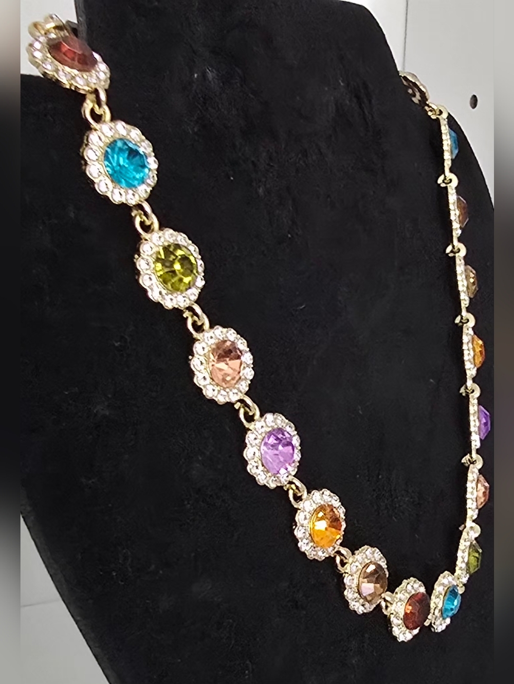 Multicolor Rhinestone Halo Choker Necklace - Picture 3 of 6